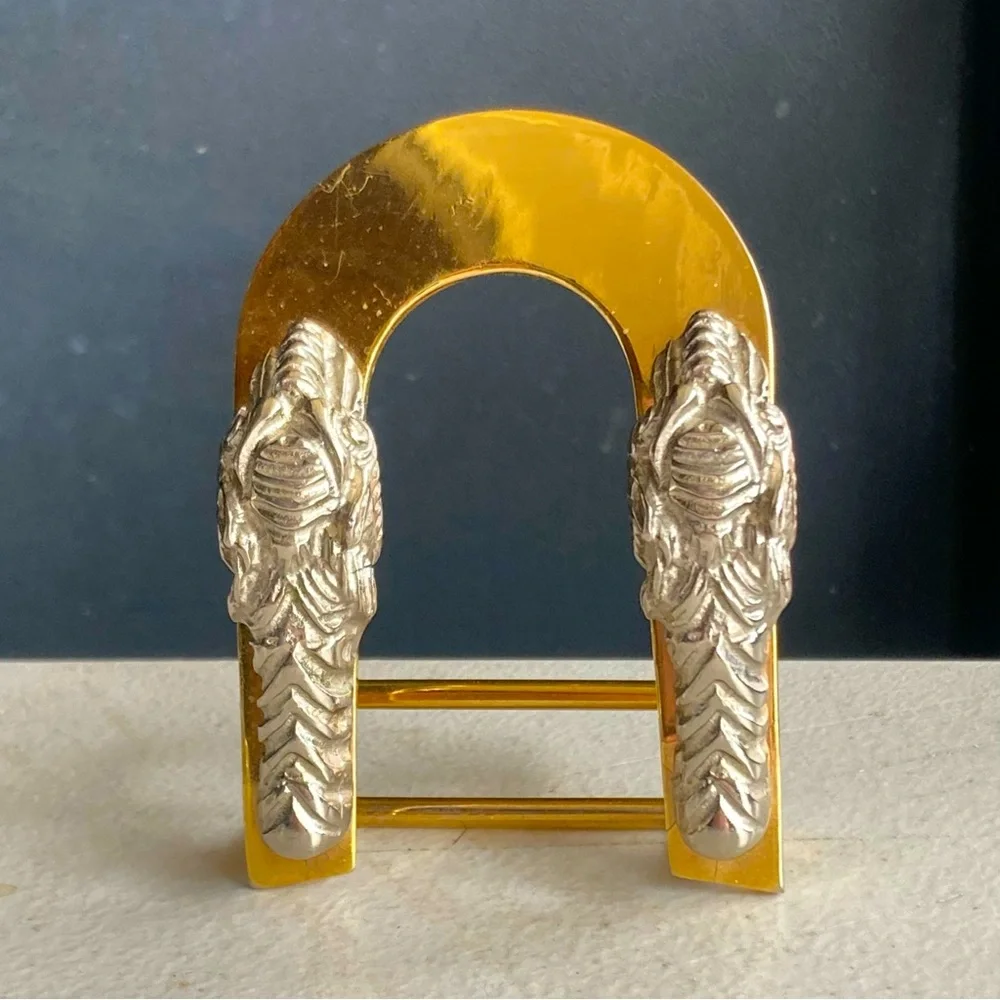 Vintage Double Dragon Two-Tone Gold Silver Belt Buckle 2